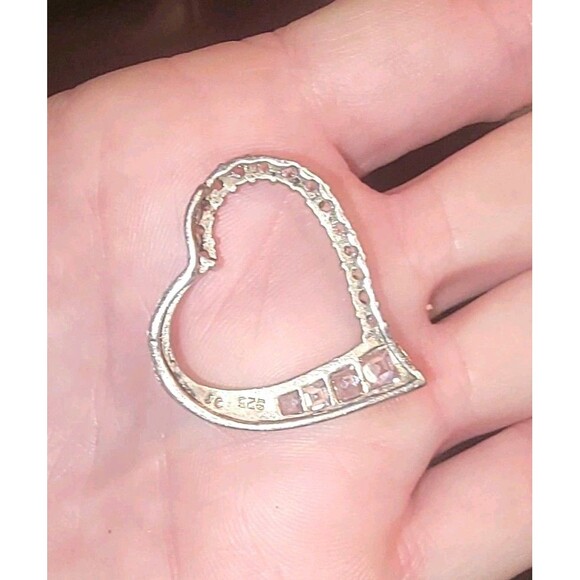 Sterling Silver Open Heart slide Pendant w Round & Baguette Diamonds signed JG - Picture 16 of 16